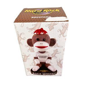 Hard Rock Casino Sock Monkey Bobblehead Rockford IL Opening Act New Distress Box